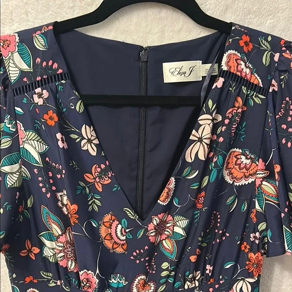 Eliza J Navy and Pink. Floral Ruffled Tiered Sundress - Picture 8 of 10